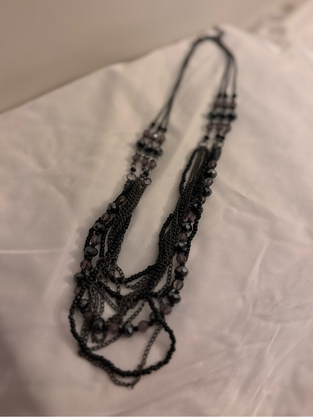 Layered Black Beaded Multi-Strand Necklace for Women